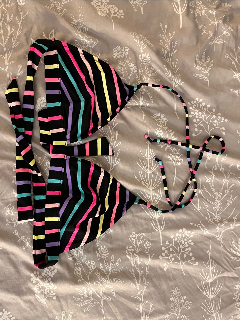 Victoria's Secret Black Bikini Top with Multicolor Stripes